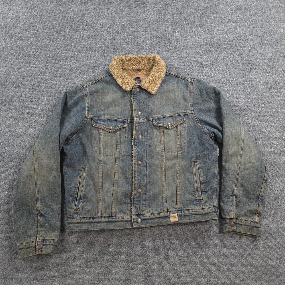 Vintage Abercrombie & Fitch Jacket Mens XL Blue Sherpa Lined Denim Trucker Y2K